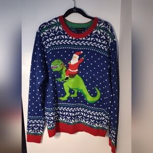 Blue Dinosaur Christmas Sweater Size Lg #735